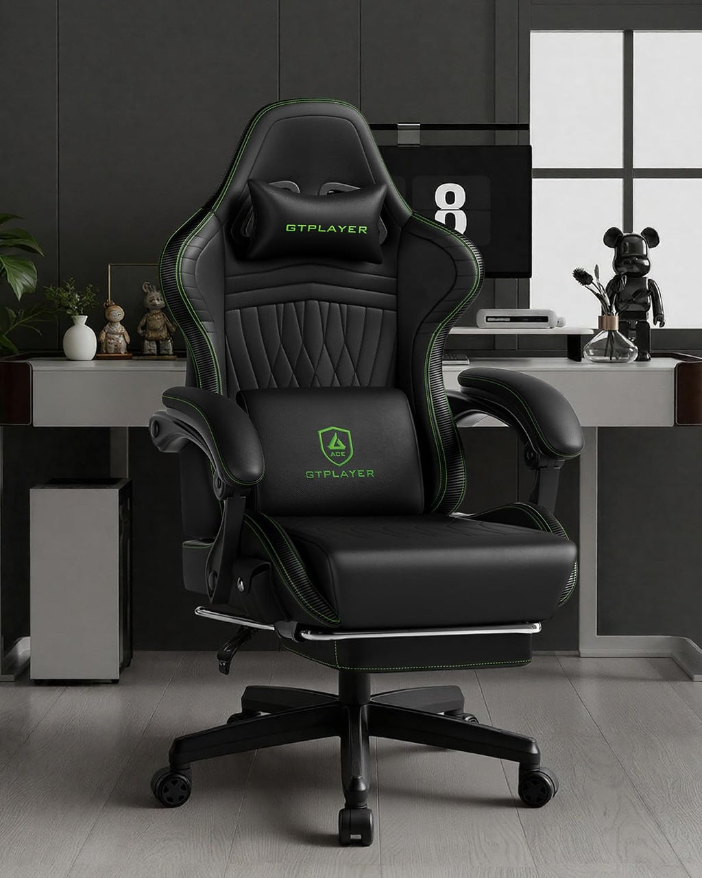 GTPLAYER ACE-PRO Music Gaming Chairs – Built-in Speakers, App Support & Bluetooth Control, Computer Game Chairs with Footrest for Adults, Ergonomic, Reclining, Linkage Armrest, Black