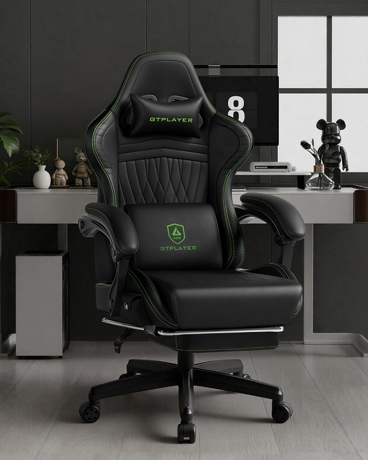 GTPLAYER ACE-PRO Music Gaming Chairs – Built-in Speakers, App Support & Bluetooth Control, Computer Game Chairs with Footrest for Adults, Ergonomic, Reclining, Linkage Armrest, Black