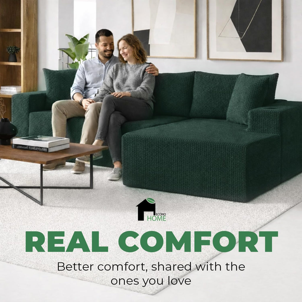 EconoHome Boneless Cloud Sectional Sofa - Plush Deep Seat L-Shaped Couch for Relaxing & Entertaining, Durable Construction & Easy Assembly, Perfect Addition to Any Living Room