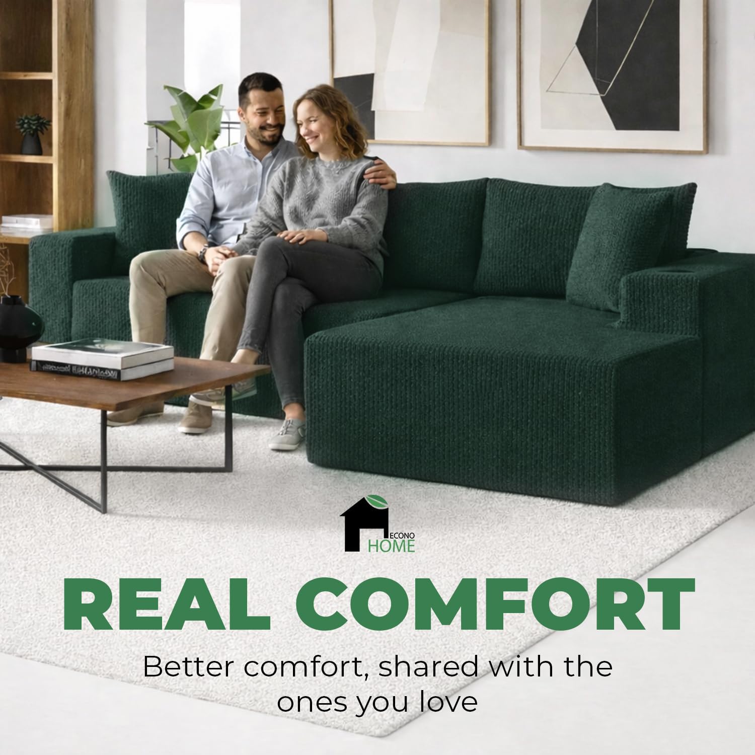 EconoHome Boneless Cloud Sectional Sofa - Plush Deep Seat L-Shaped Couch for Relaxing & Entertaining, Durable Construction & Easy Assembly, Perfect Addition to Any Living Room