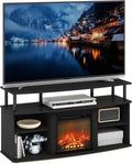 Furinno Jensen Fireplace TV Stand, Entertainment Center, TV Console for TV up to 55 Inch with Fireplace and Open Shelving Storage, for Living Room, Bedroom, Americano
