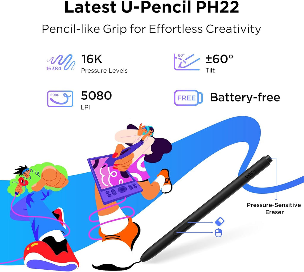UGEE 15.4 inch Drawing Tablet with Screen，143% sRGB UE16 Computer Graphics Tablet with Full-Laminated Screen 8+1 Hot Keys 16K Level Pressure Battery-Free Stylus，Drawing Pad for PC/Windows/Mac/Android