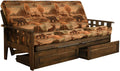 FutonX Rustic Walnut Frame and Mattress Set with Choice to add Drawers, 8 Inch Innerspring Futon Sofa Bed Full Size Wood (Kodiak Bear Matt, Frame and Drawers)