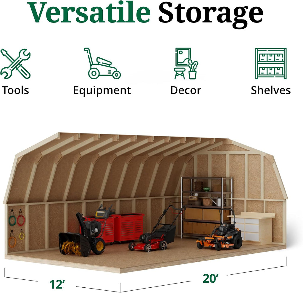 Little Cottage Co. 12x20 Value Gambrel Barn with 4 ft. Sidewalls with Floor, Outdoor Wood Storage Shed Do-It-Yourself Precut Kit