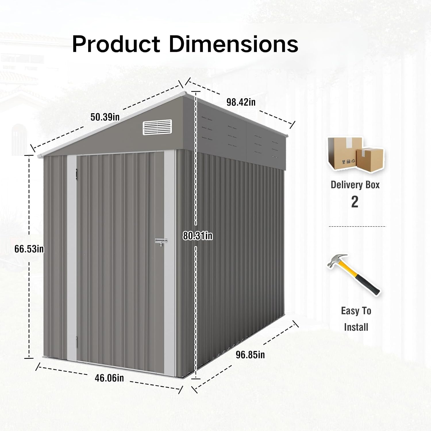 8x4 FT Outdoor Storage Shed with Single Hinge Door, Metal Shed with Air Vents and Waterproof for Backyard Garden, Patio，Poolside, Dark Gray