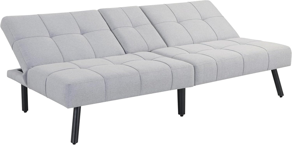 Serta Larken 65' Convertible Futon Sofa, Short Twin Size, Modern, Center Console w/Cup Holders, Dream Coil Comfort, Fingerguard Pinch Point Protection, Soft Woven Polyester Fabric, Light Gray