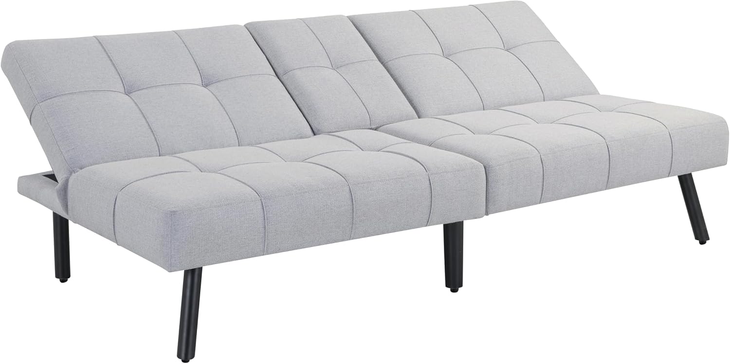 Serta Larken 65' Convertible Futon Sofa, Short Twin Size, Modern, Center Console w/Cup Holders, Dream Coil Comfort, Fingerguard Pinch Point Protection, Soft Woven Polyester Fabric, Light Gray