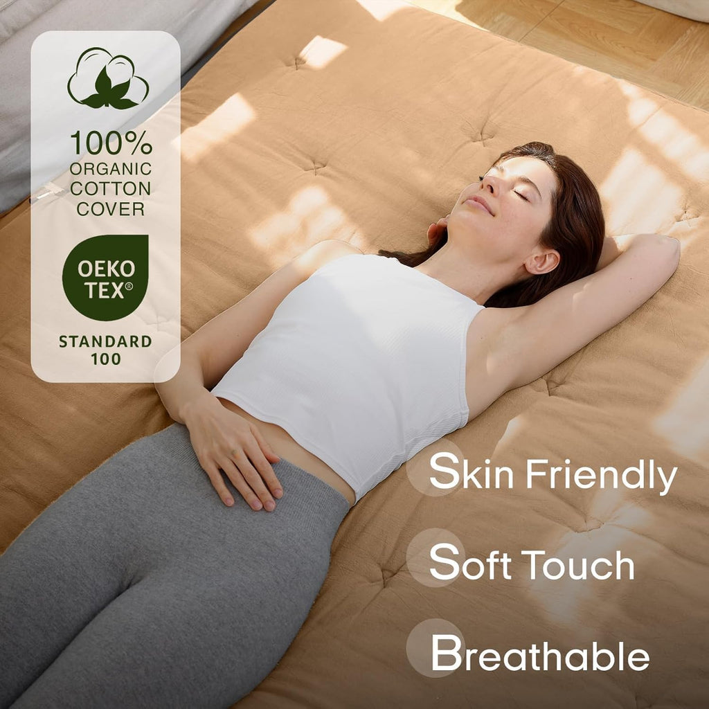 ZonLi Japanese Floor Futon Mattress Twin Size 75'x 39', 100% Cotton Cover 4'' Thicken Tatami Mattress, Foldable Sleeping Pad, Portable Dormitory Tatami Mat, Roll Up Floor Lounger Bed for Adult