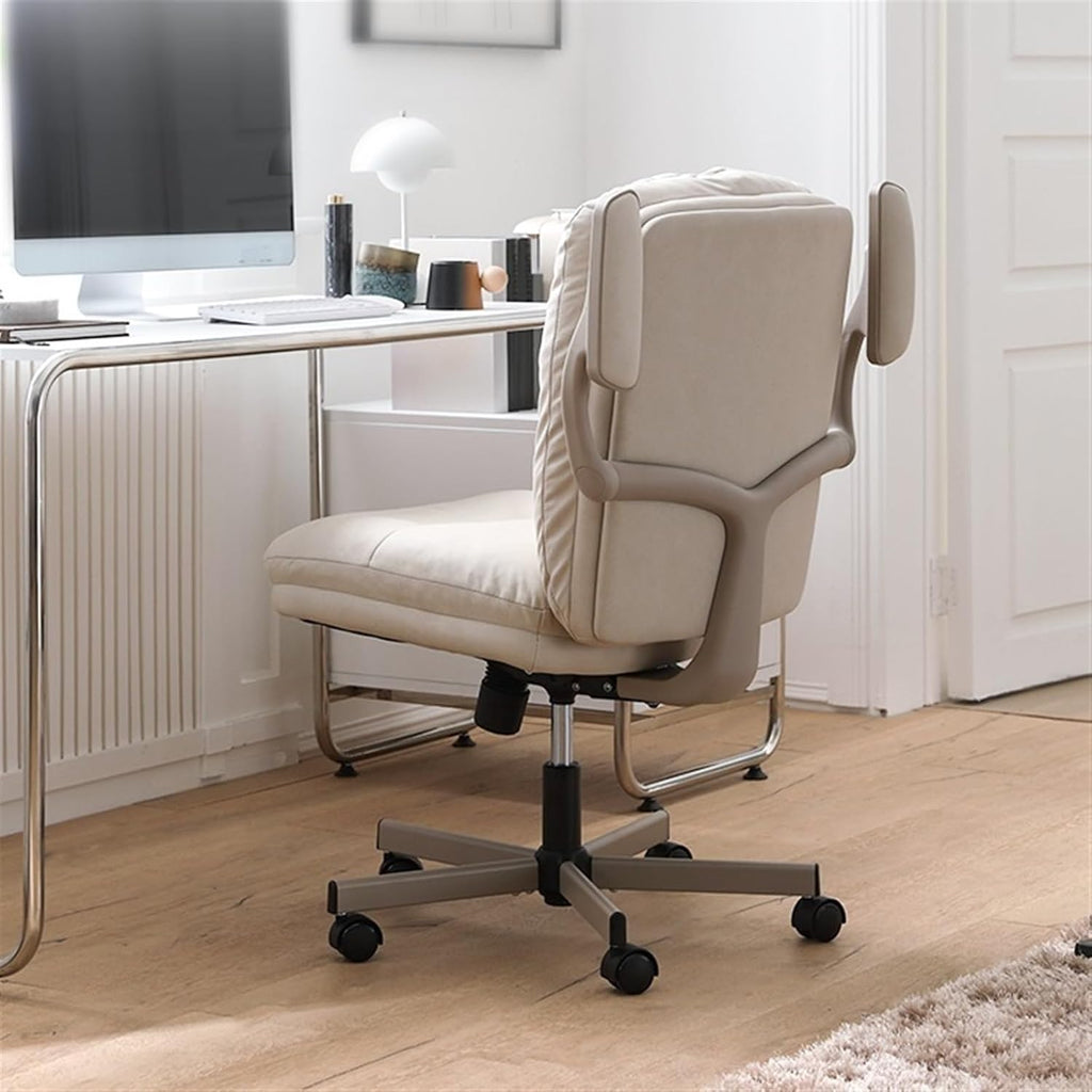 Computer Gaming Chair White Fabric Art Executive Office Chair Ergonomic Home Desk Chair with Padded Flip-up Arms Swivel Rolling Chair for Adult Working Study