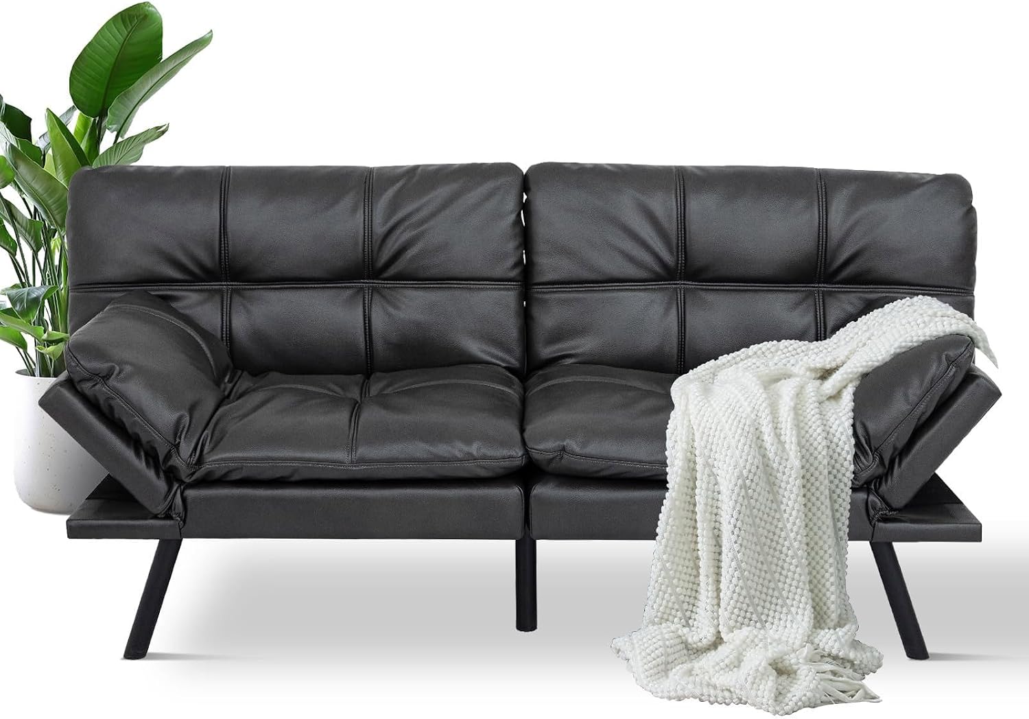 MUUEGM Futon Sofa Bed Convertible Futon Couch Bed Memory Foam Sofa Sleeper,Adjustable Armrest&Backrest Full Size Lounge Couch for Office Apartment Living Room,Matte Black