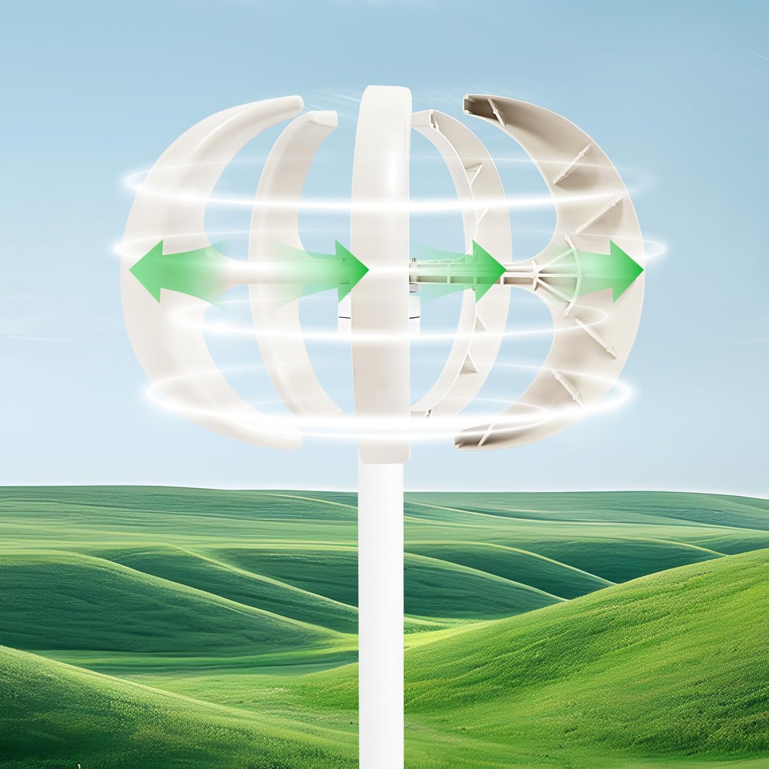 Wind Turbine Generators Kit, 12/24V 600W Lantern 5-Blade Vertical Axis Wind Turbine Generator with Axis Controller (12V)
