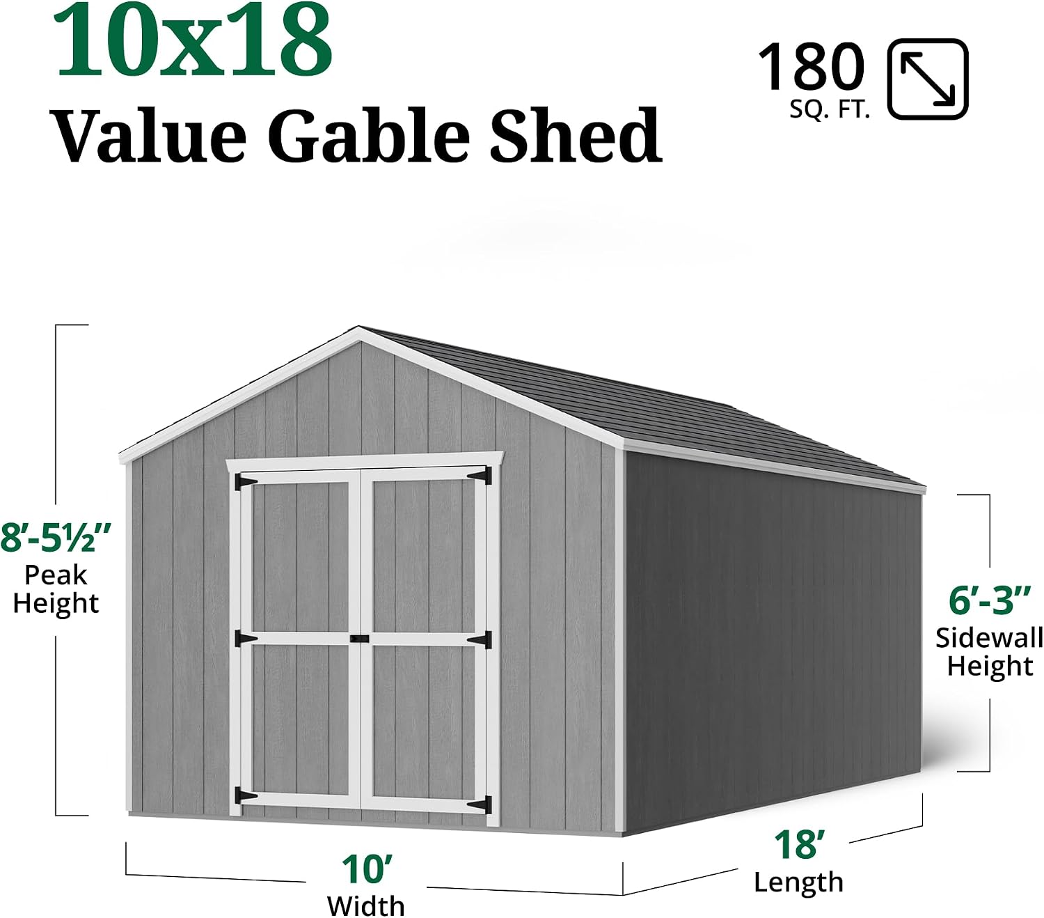 Little Cottage Co. 10x18 Value Gable Shed with Floor, Outdoor Wood Storage Do-It-Yourself Precut Kit