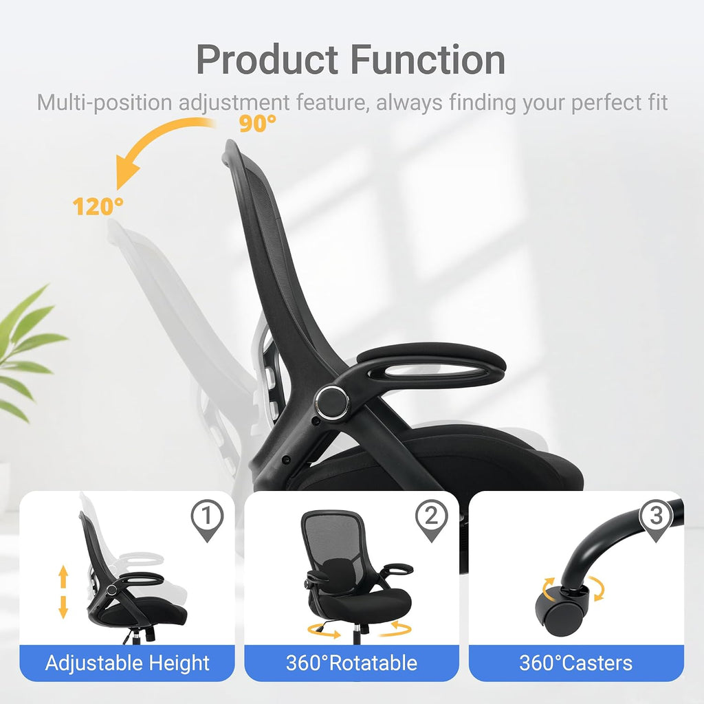 HYLONE Big and Tall 400lbs Heavy Duty Office Chair, 5' Thickened Seat Ergonomic Desk Chair with Adjustable Armrests, Home Office Computer Chairs for Long Hours Mesh Executive Chair(Black)