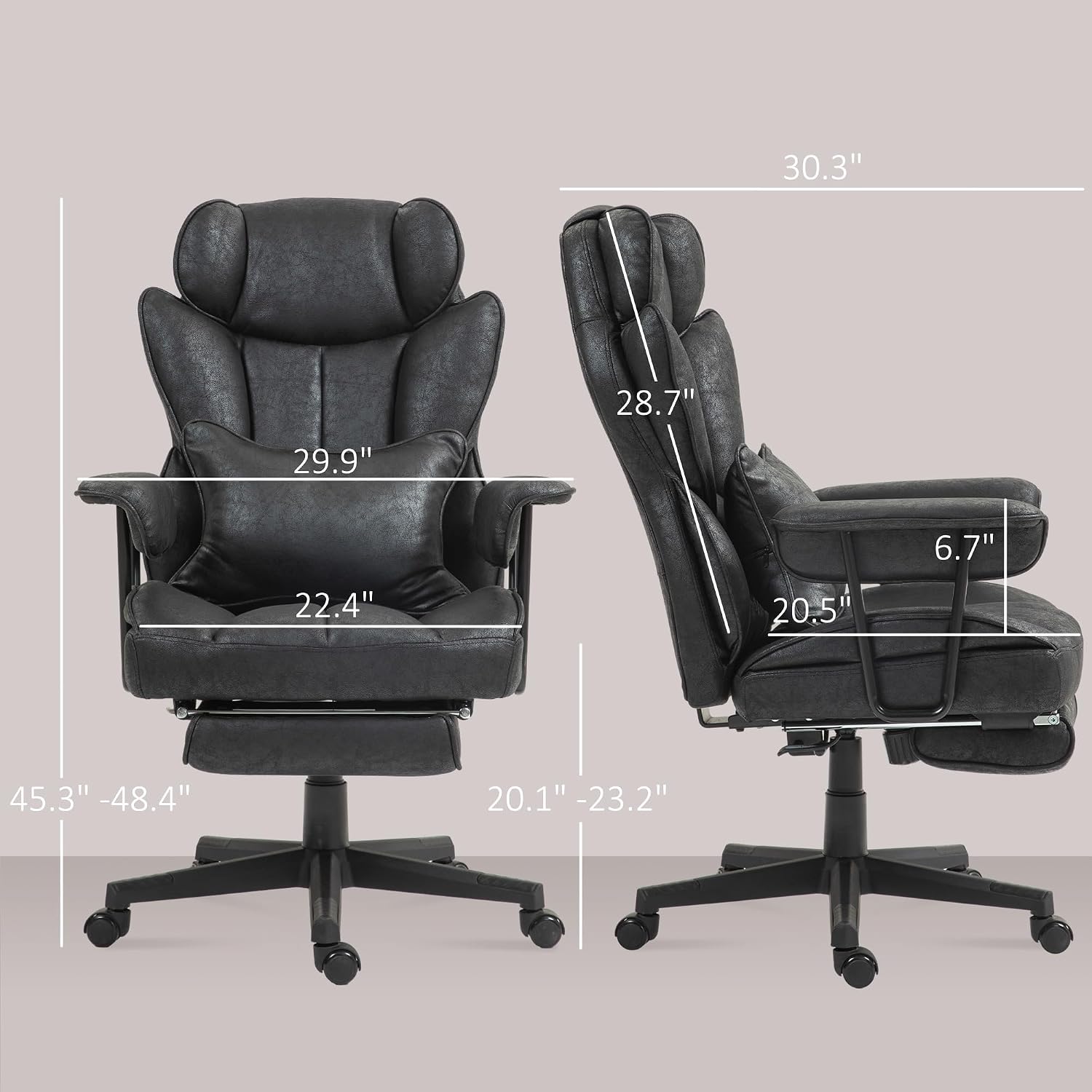 6 Vibration Points, 400LBS Heated Big and Tall Office Chair with Foot Rest and Lumbar Support, Microfiber Reclining Computer Desk Chair, Black