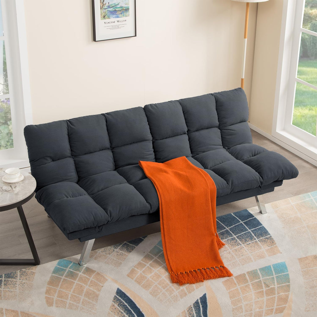 Modern Corduroy Convertible Folding Futon Couch Sofa Bed Adjustable Pillow Top Arm Memory Foam Couch Double Loveseat Sofa for Compact Living Space,Dorm,Game Studio,Apartment,Bedroom (Dark Gray)