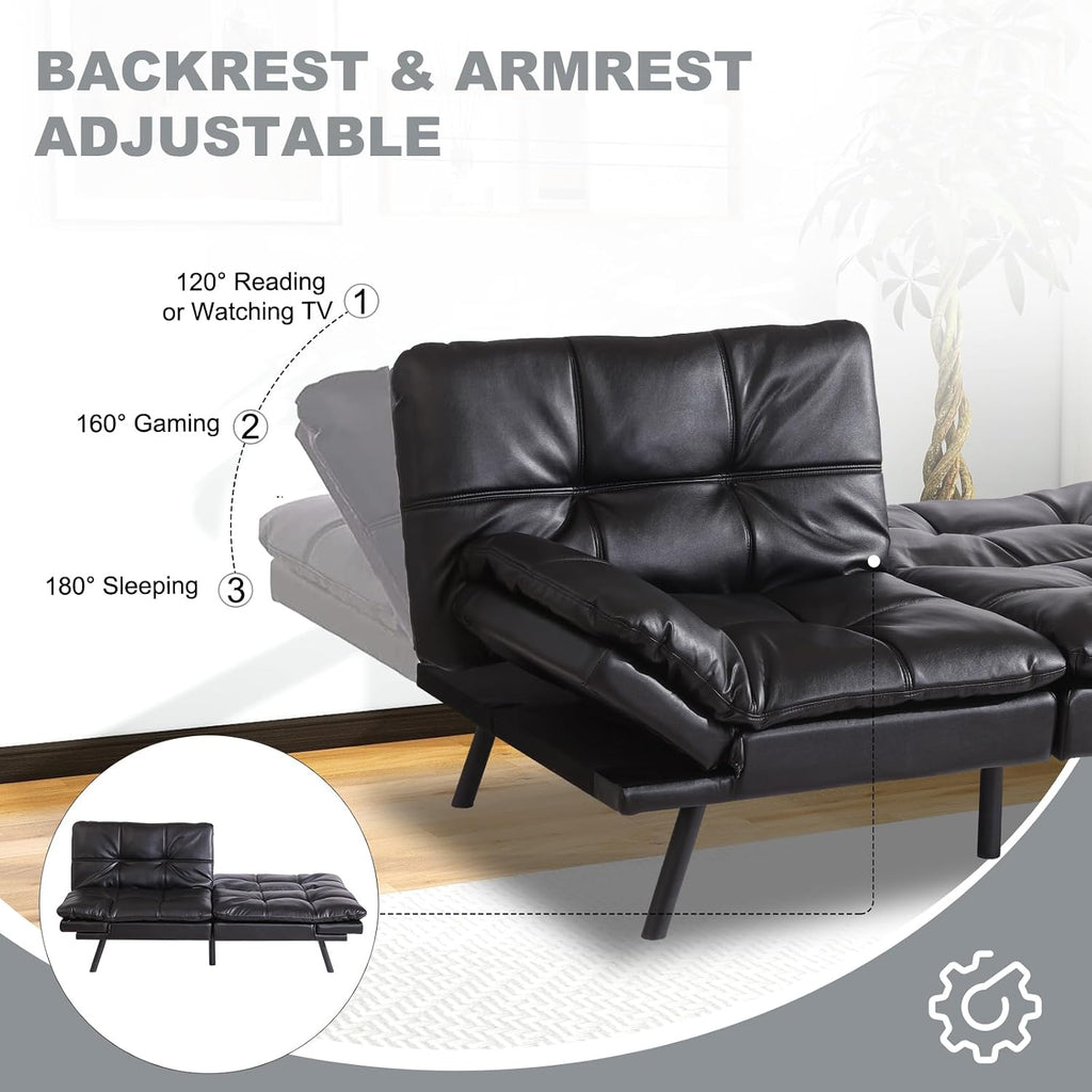 MUUEGM Futon Sofa Bed Convertible Couch,Memory Foam Futon Sofa Couch,Sleeper Futons Sofa Couches,Small Splitback Modern Loveseat Sofa Bed for Living Room,Office,Apartment,Faux Leather,Black.