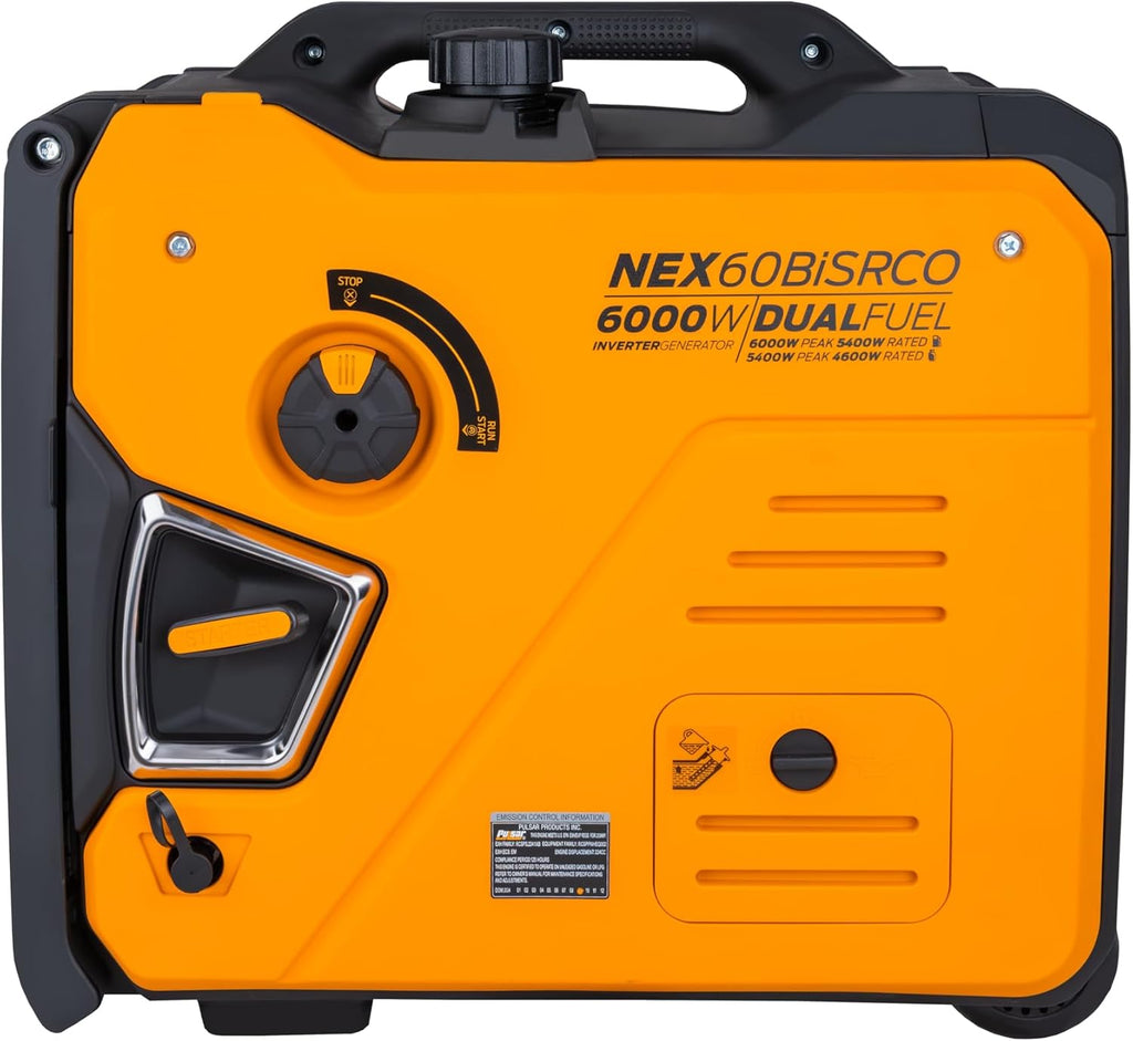 Pulsar 6000 Watt Portable Inverter Generator, Dual Fuel Gasoline & Propane, Remote Electric Start, CO Sensor, Parallel Capable, Super Quiet, Use for RV, Camping, Outdoor & Home, NEX60BiSRCO
