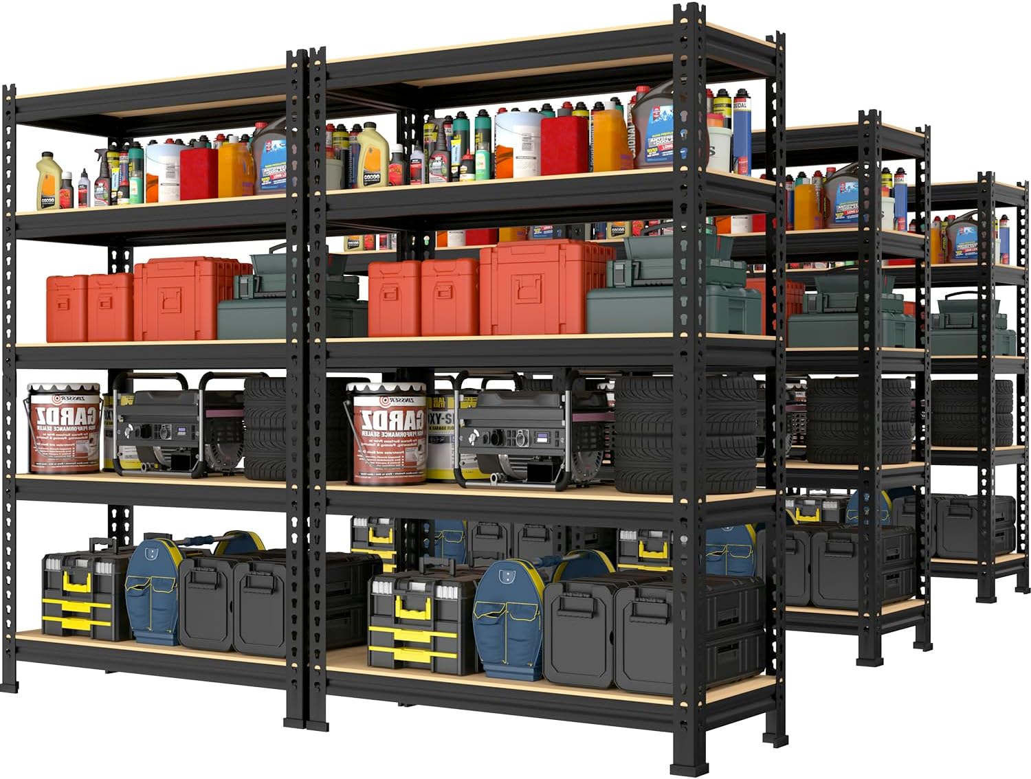 PrimeZone Storage Shelves 6 Pack 5 Tier Adjustable Garage Storage Shelving, Heavy Duty Metal Storage Utility Rack Organizer Shelf Unit for Warehouse Pantry Closet Kitchen Basement, Black