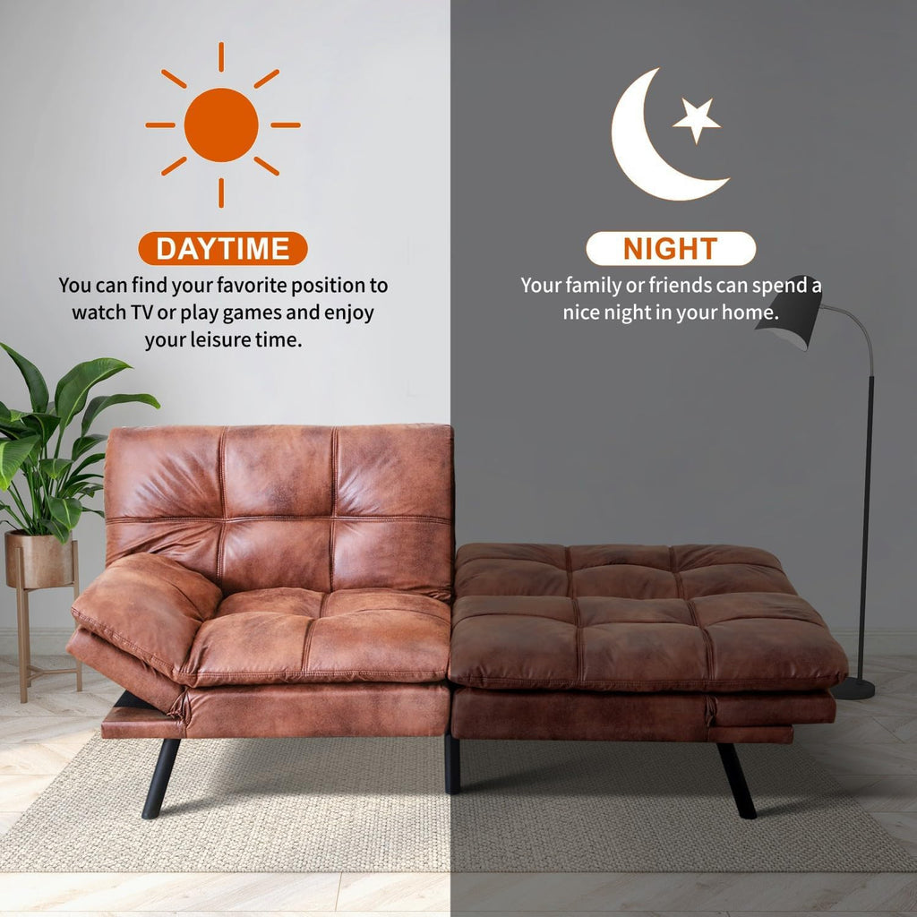 MUUEGM Futon Sofa Bed 71' Walnut Convertible Memory Foam Futon Couch Bed Modern Loveseat Sleeper with Adjustable Backrests Armrests for Living Room,Small Space,Office
