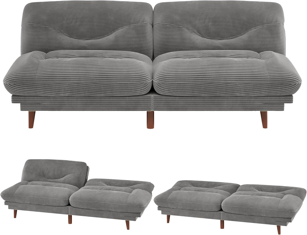JUMMICO Convertible Futon Sofa Bed, Sleeper Futon Couch with Adjustable Backrest and Armrests, Modern Loveseat with Sturdy Wood Frame for Small Spaces, Apartments (Corduroy, Dove Gray)