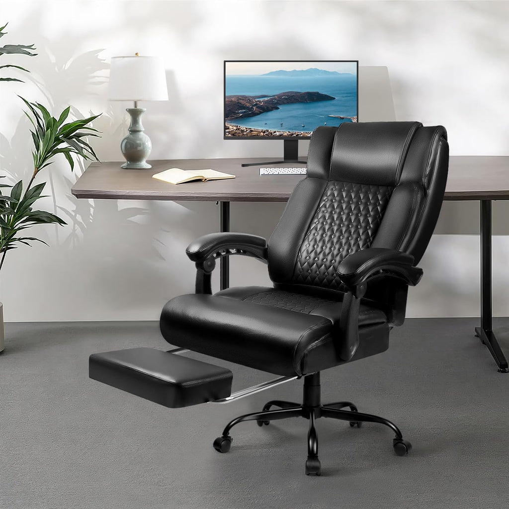 VITESSE Executive Heavy Duty Office Chair with Foot Rest, Ergonomic High Back Computer Gaming Chair, Big and Tall, 400lbs, Lumbar Support (Black)