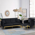 2 Pieces Velvet Sofa Set with Adjustable Armrest and Backrest, 70' Convertible Futon Sofa Bed & Mordern Accent Chair with Ottoman for Living Room, Bedroom, Black