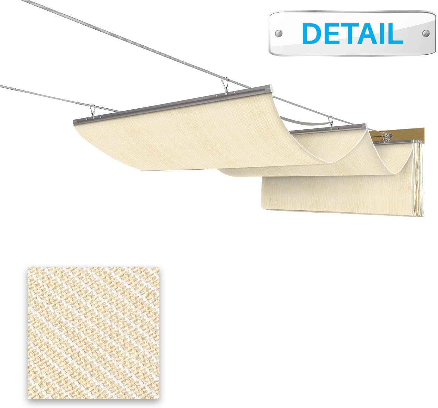Patio 3'W x 24'L Pergola Shade Cover Retractable Canopy Replacement, Outdoor Pergolas Fabric Covers for Patio, Sun Shades Cloth with Slide-On Wire Cable for Deck Gazebo Backyard, Beige