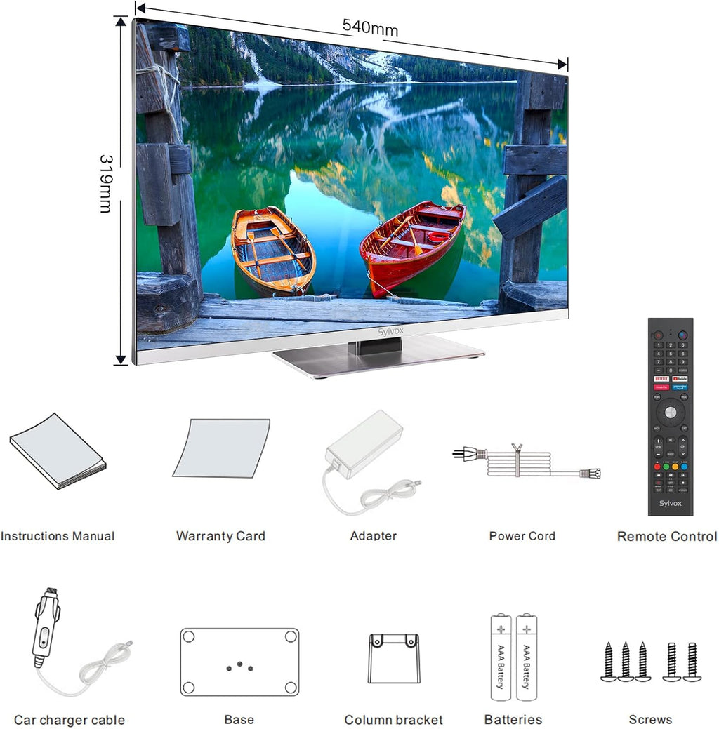 SYLVOX 24 Inch TV 12 Volt Smart TV FHD 1080P Digital Video Disc Player Built-in ARC CEC WiFi Wireless Connection Support, Suitable for RV Camper Kitchen Bedroom Boat(Limo Series),Black