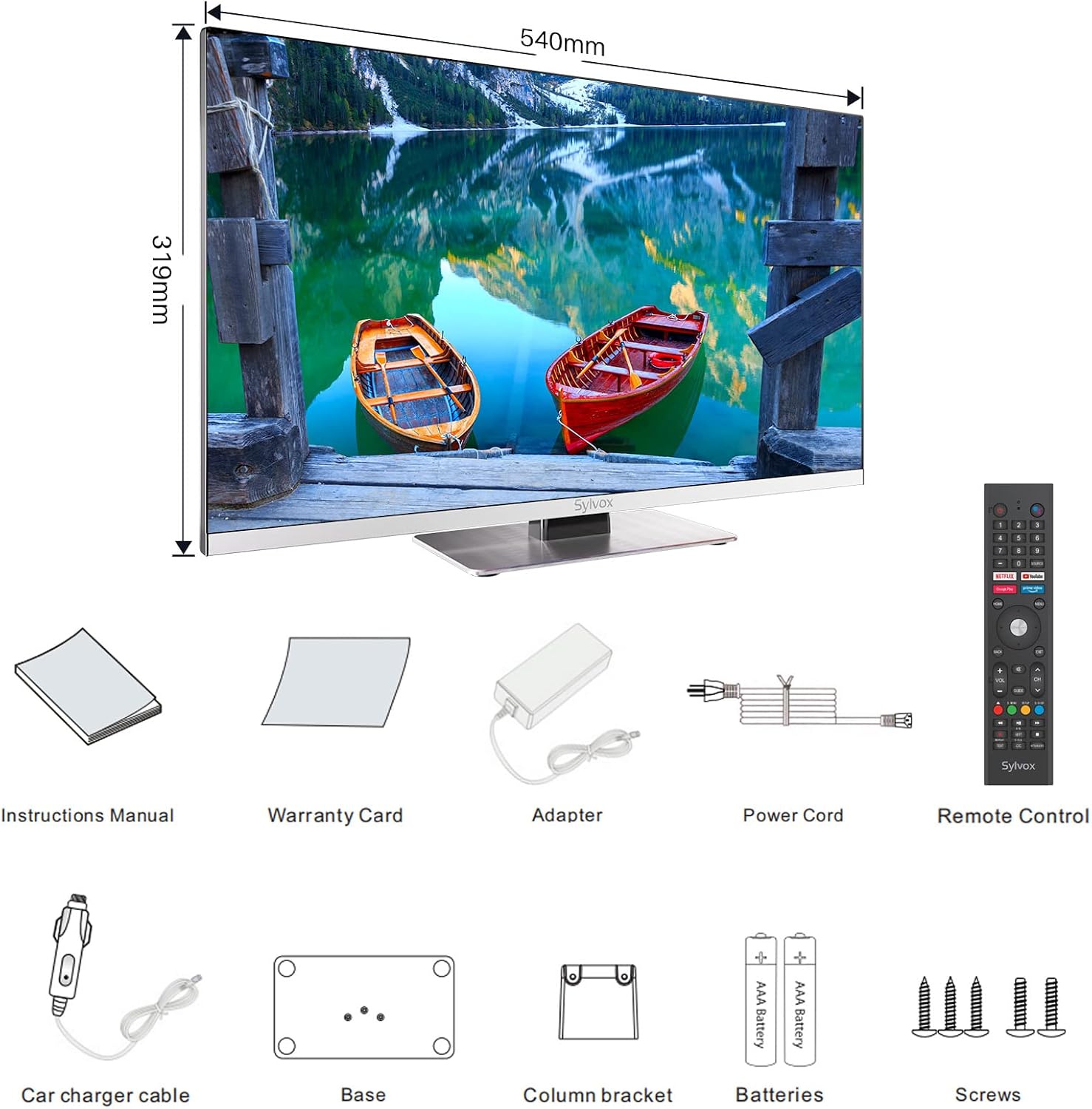 SYLVOX 24 Inch TV 12 Volt Smart TV FHD 1080P Digital Video Disc Player Built-in ARC CEC WiFi Wireless Connection Support, Suitable for RV Camper Kitchen Bedroom Boat(Limo Series),Black