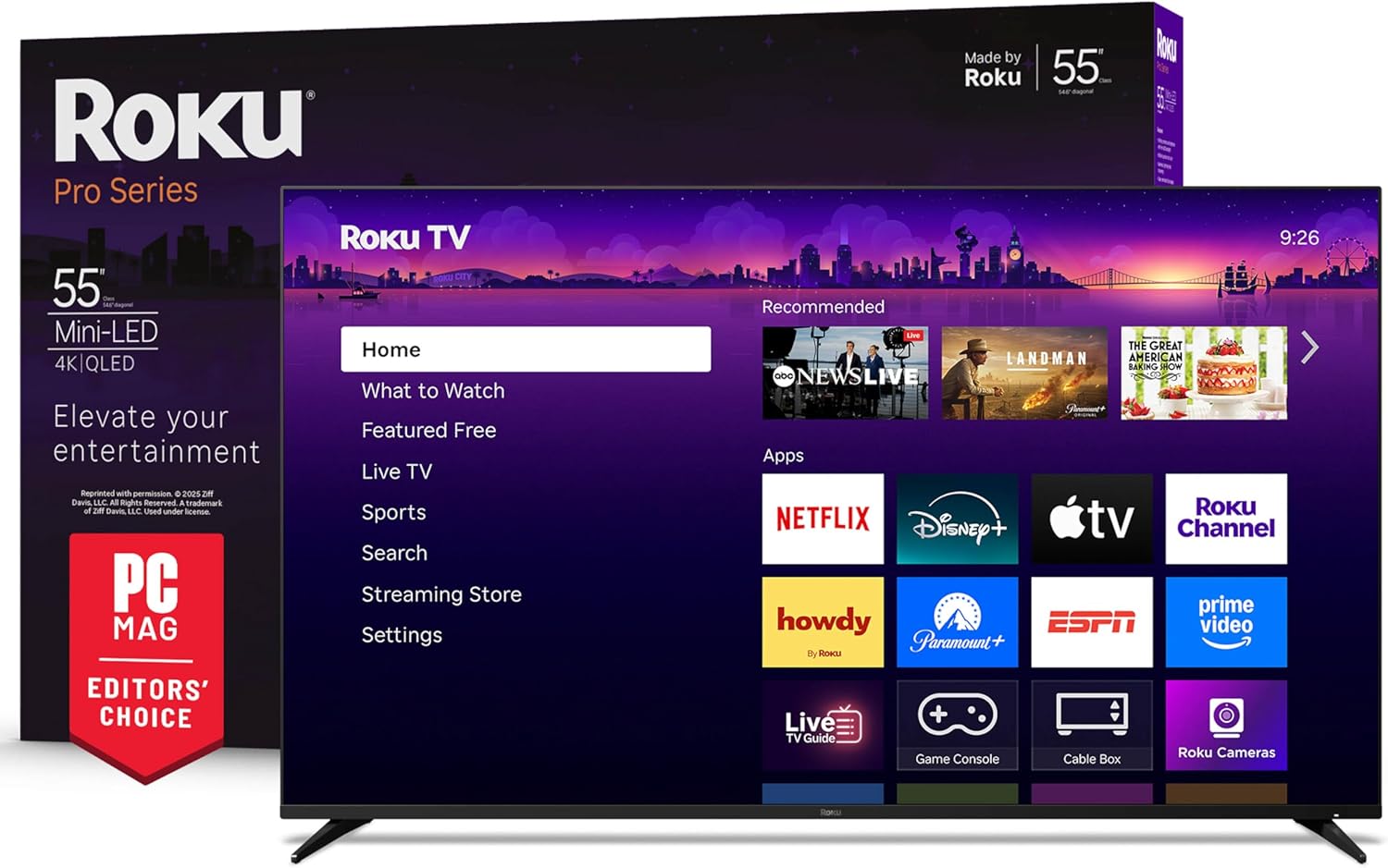 Roku Smart TV – 55-Inch Pro Series, Mini-LED TV – RokuTV with Backlit Voice Remote Pro – Flat Screen 4K QLED Television with 120Hz Refresh Rate & Dolby Vision IQ, Live News, Sports, Entertainment