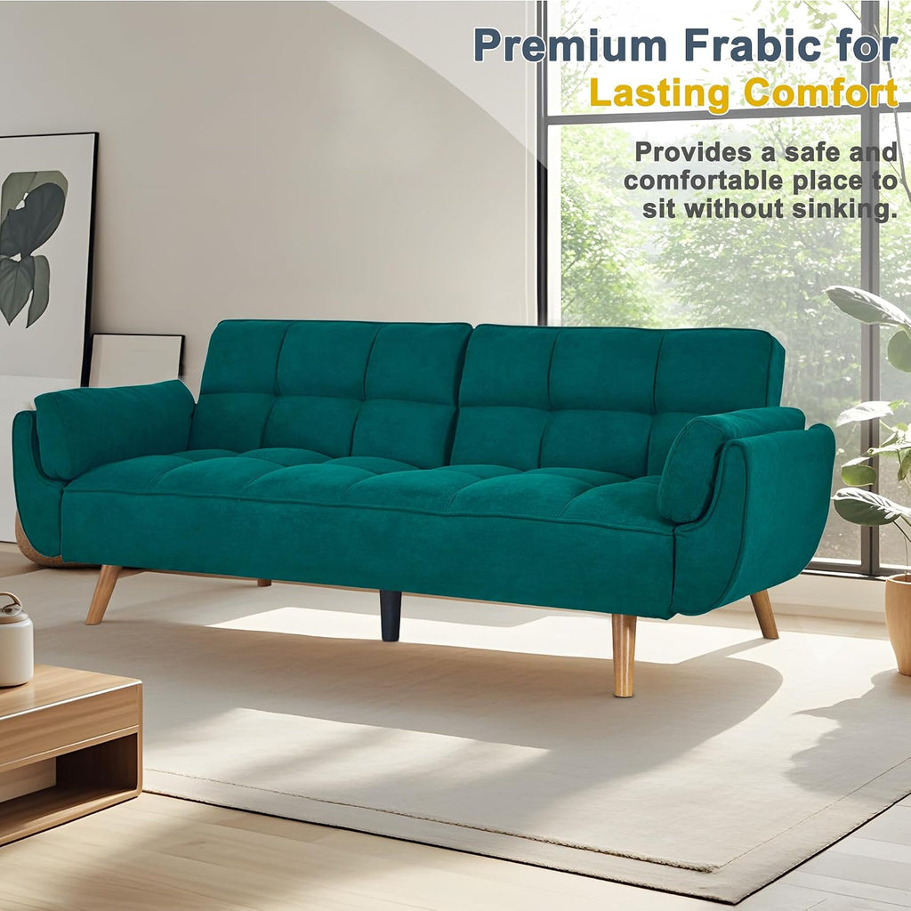 Convertible futon Sofa Bed, Sleeper Sofa Bed with Adjustable backrest, Small Space Small Sofa, Living Room, Bedroom (Green)