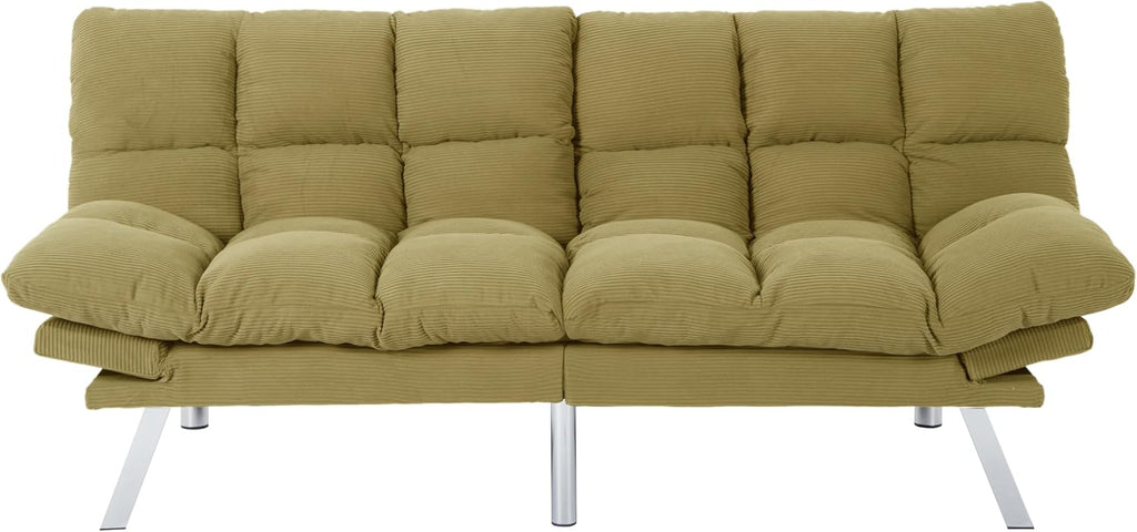 Modern Yellow Corduroy Convertible Folding Futon Couch Sofa Bed Adjustable Pillow Top Arm Memory Foam Couch Double Loveseat Sofas for Compact Living Space, Apartment, Bedroom (67.3' Yellow)
