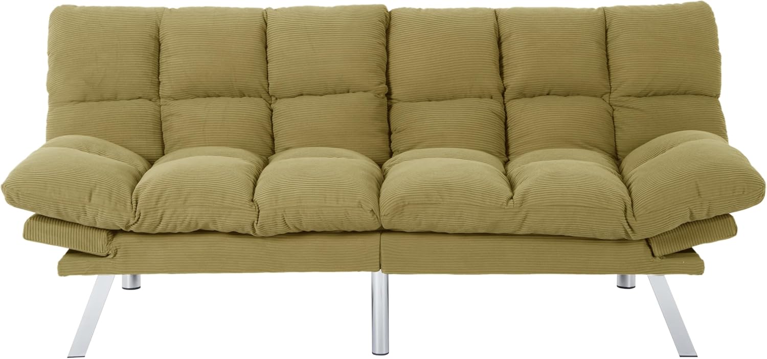 Modern Yellow Corduroy Convertible Folding Futon Couch Sofa Bed Adjustable Pillow Top Arm Memory Foam Couch Double Loveseat Sofas for Compact Living Space, Apartment, Bedroom (67.3' Yellow)