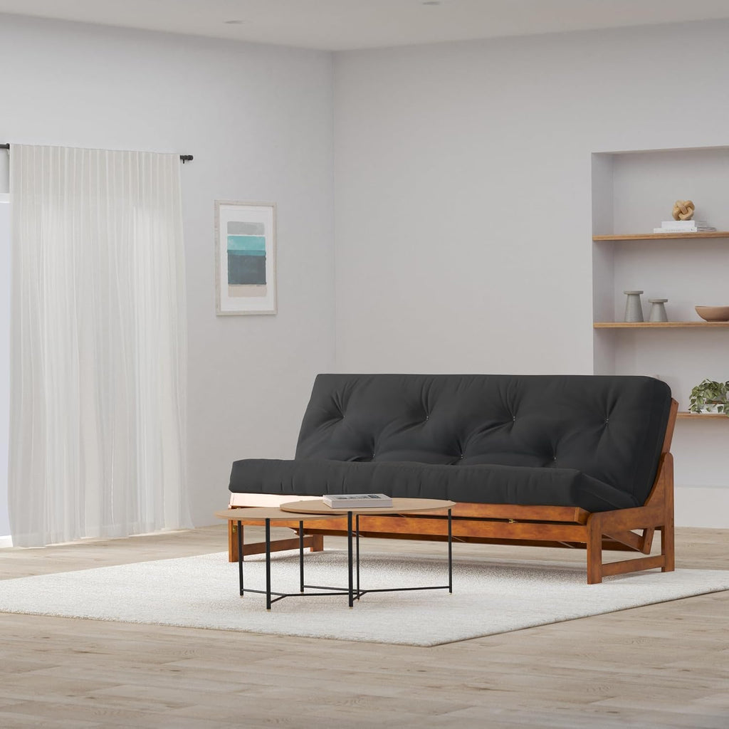Nirvana Futons Miami Futon Frame and Mattress Set - Full Size, 8' Twill Black Cover