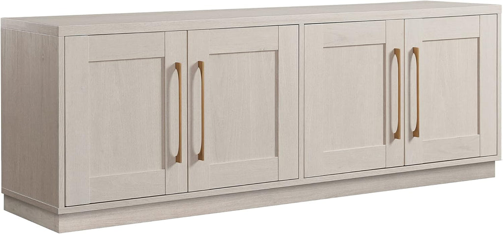 Henn&Hart TV Stand for TVs up to 75'' with 2 Concealed Storage Cabinets and Adjustable Shelves for Living Room, Family Room, or Office, Beech White
