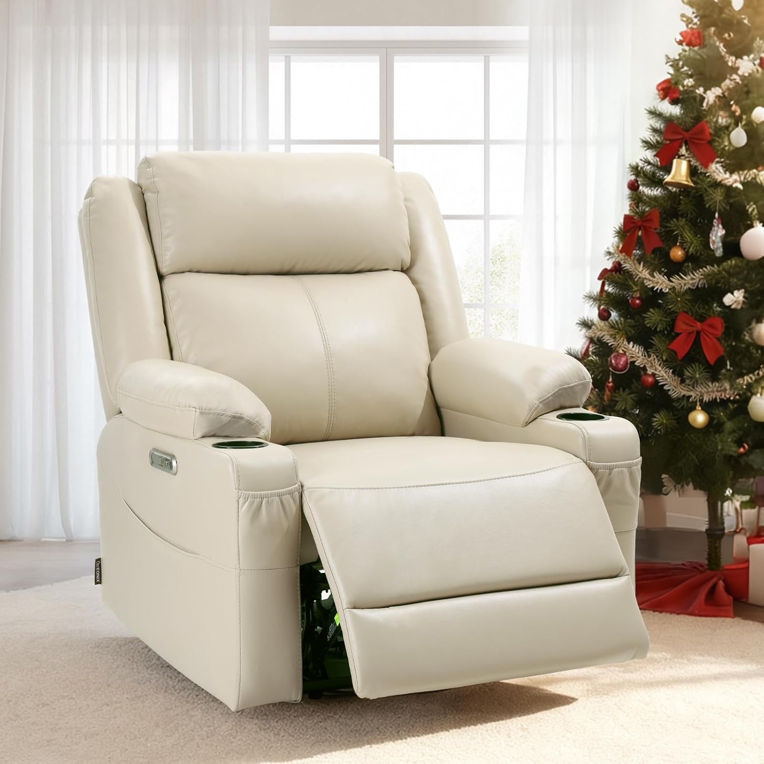 EONIX Wide Power Wall Hugger Recliner Chair for Small Space, Real Zero Clearance Power Recliner for RV, Living Room, Bedroom, 400lbs Heavy Duty, SXXY012992, Cream White
