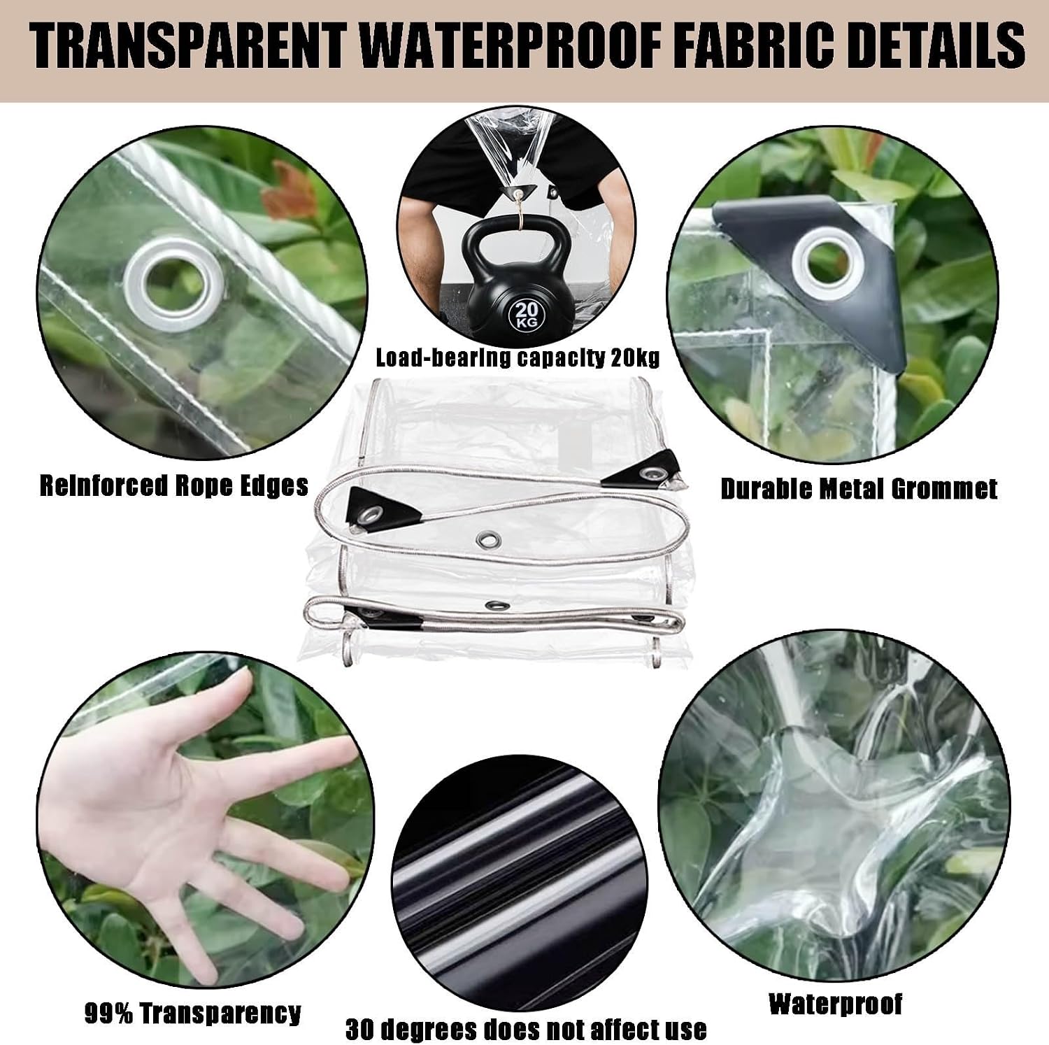 Clear Vinyl Tarp 420g/m² Waterproof UV Resistant Transparent Tarpaulin 15.4 Mil Protective Curtain Cover with Grommets and Reinforced Edges for Outdoor Patio Fencing(4.9x8.2ft(1.5x2.5m))