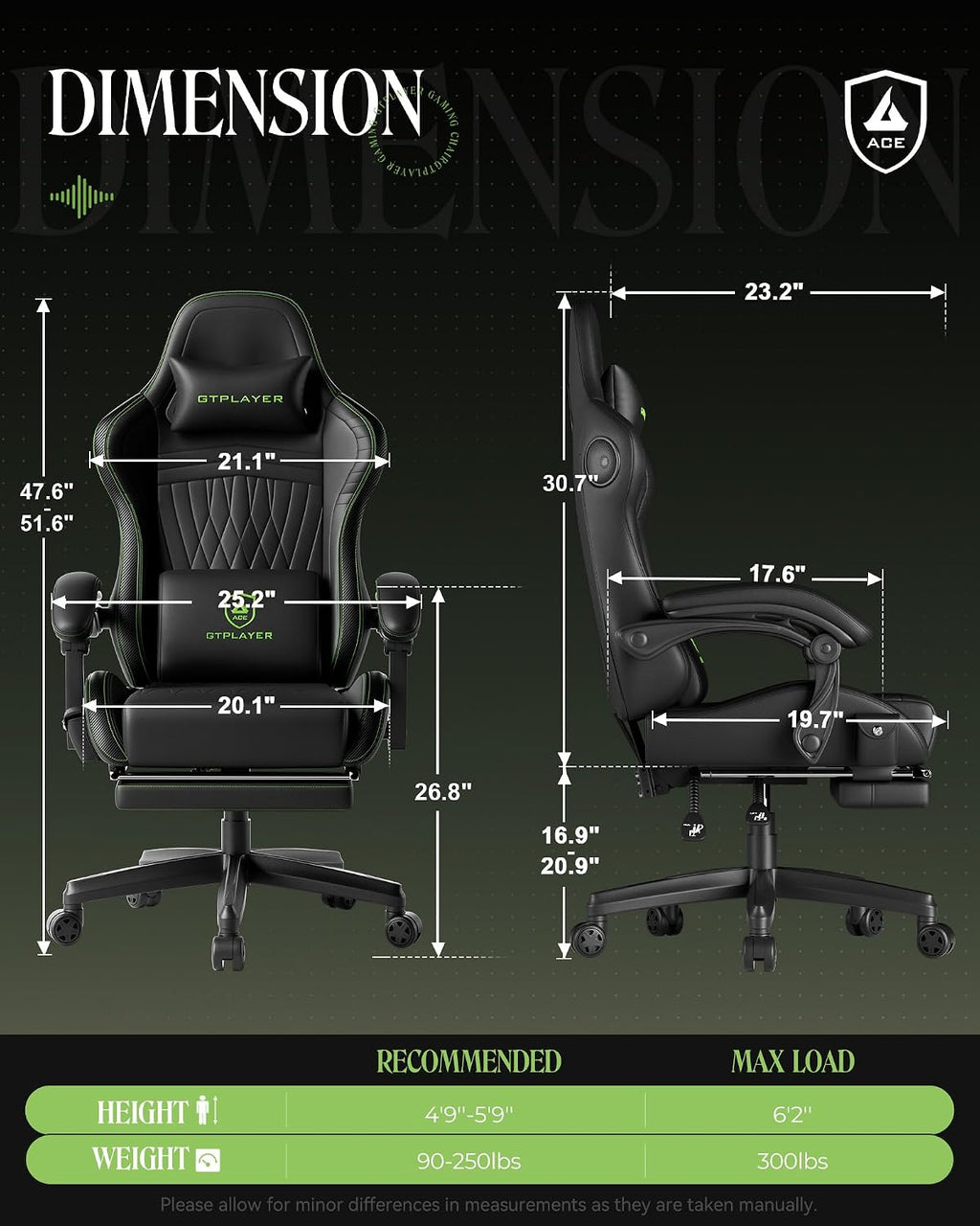 GTPLAYER ACE-PRO Music Gaming Chairs – Built-in Speakers, App Support & Bluetooth Control, Computer Game Chairs with Footrest for Adults, Ergonomic, Reclining, Linkage Armrest, Black