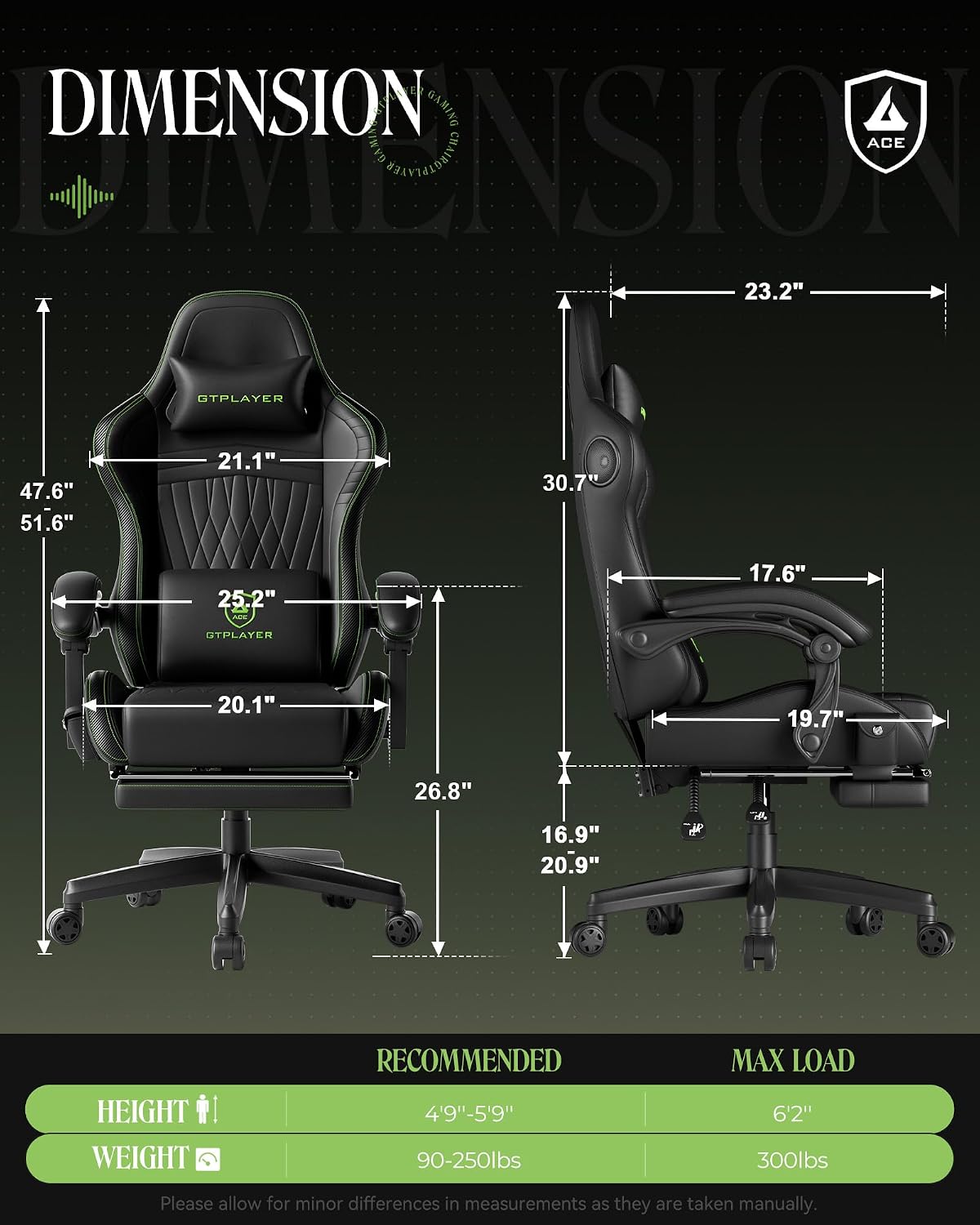 GTPLAYER ACE-PRO Music Gaming Chairs – Built-in Speakers, App Support & Bluetooth Control, Computer Game Chairs with Footrest for Adults, Ergonomic, Reclining, Linkage Armrest, Black