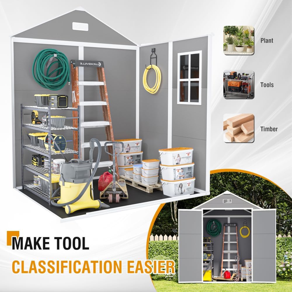 6x5FT Resin Storage Shed - Dark Gray Plastic Garden Shed with Floor Included, Waterproof UV/Rust Proof Outdoor Shed for Backyard, 12mm Thick PP Sheds & Outdoor Storage with HD Acrylic Window (6*5ft)