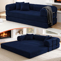 79' Corduroy Sofa Bed, Boneless Couch in a Box with 2 Pillows, High-Density Foam 4-in-1 Foldable Sleeper Futon Loveseat for Small Spaces, No Assembly, Side Pockets, Round Arm Blue