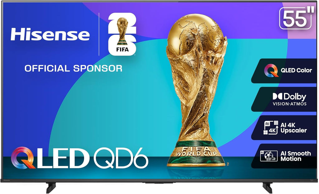 Hisense 55' Class QD6 Series (55QD6QF, 2025 Model) QLED 4K UHD Smart Fire TV, Voice Remote with Alexa, Dolby Vision, Dolby Atmos, Motion Rate 120, HDR 10+, Game Mode Plus, MEMC, VRR, ALLM