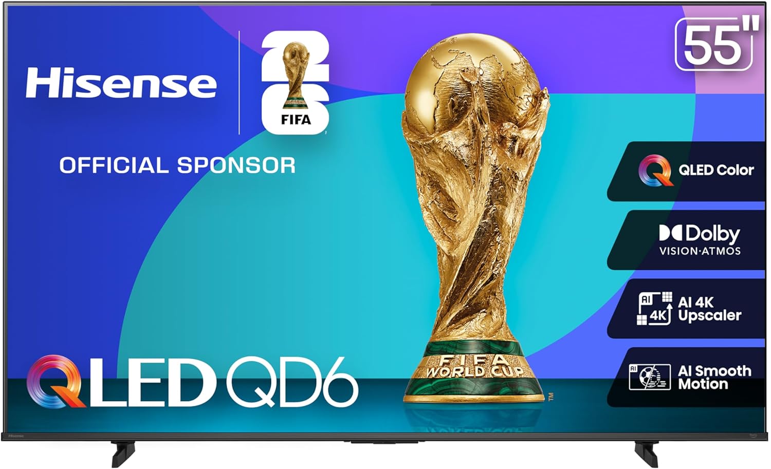 Hisense 55' Class QD6 Series (55QD6QF, 2025 Model) QLED 4K UHD Smart Fire TV, Voice Remote with Alexa, Dolby Vision, Dolby Atmos, Motion Rate 120, HDR 10+, Game Mode Plus, MEMC, VRR, ALLM