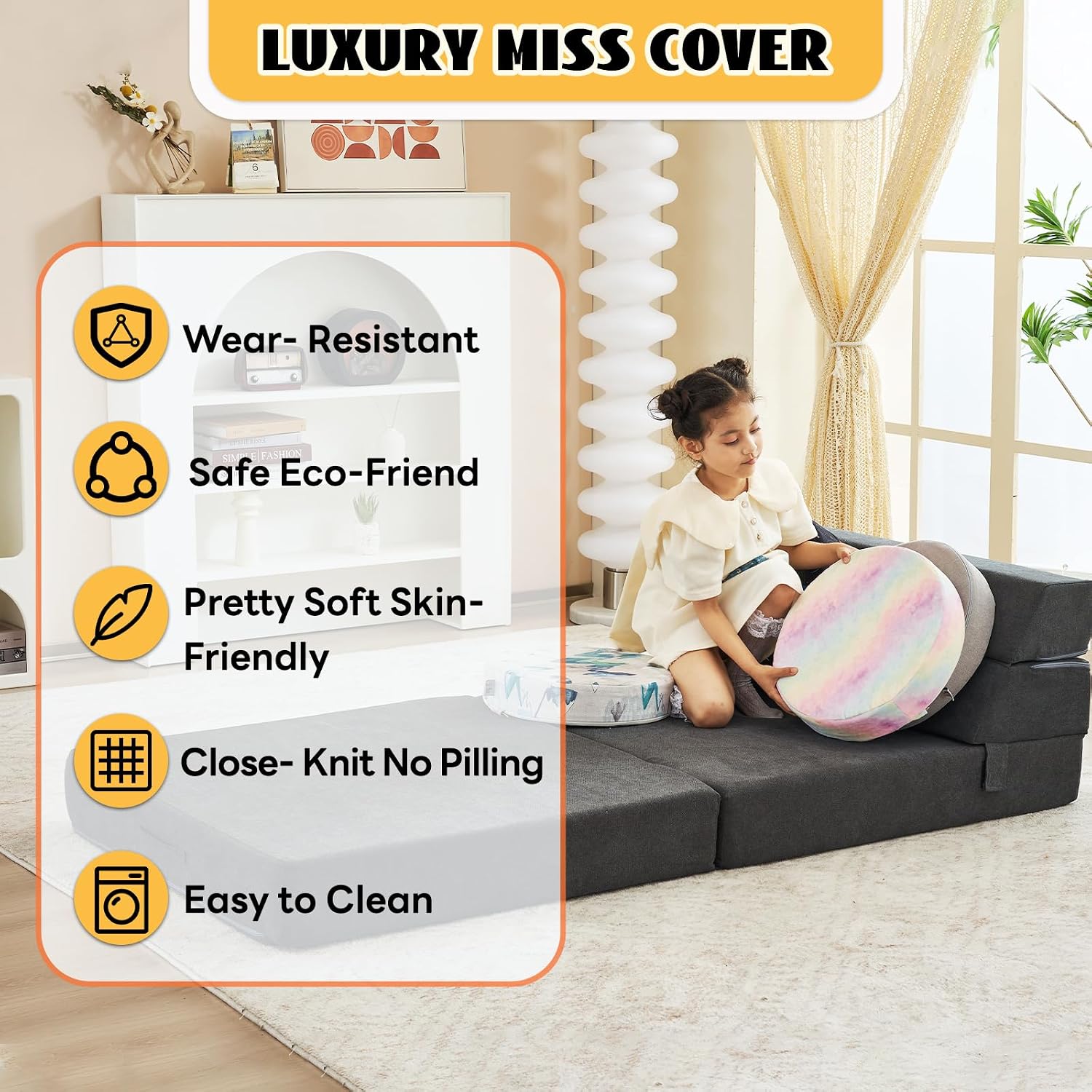 jela Foldable Sofa Bed Large Soft Foam Convertible Sleeper Chair Luxury Miss Fabric Fold Out Chair Bed Floor Couch with Back Support Floor Sofa for Living Room Bedroom (83'x33',Dark Gray) | breathable material