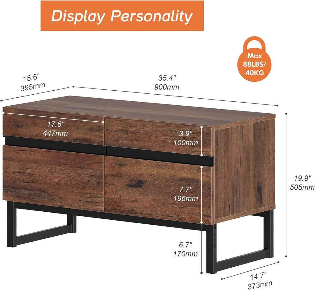 WAMPAT Modern TV Stand for 26-40 Inch TVs, Wood Entertainment Center with Metal Base Storage Cabinets, Media TV Console for Living Room, Brown, 1Pcs