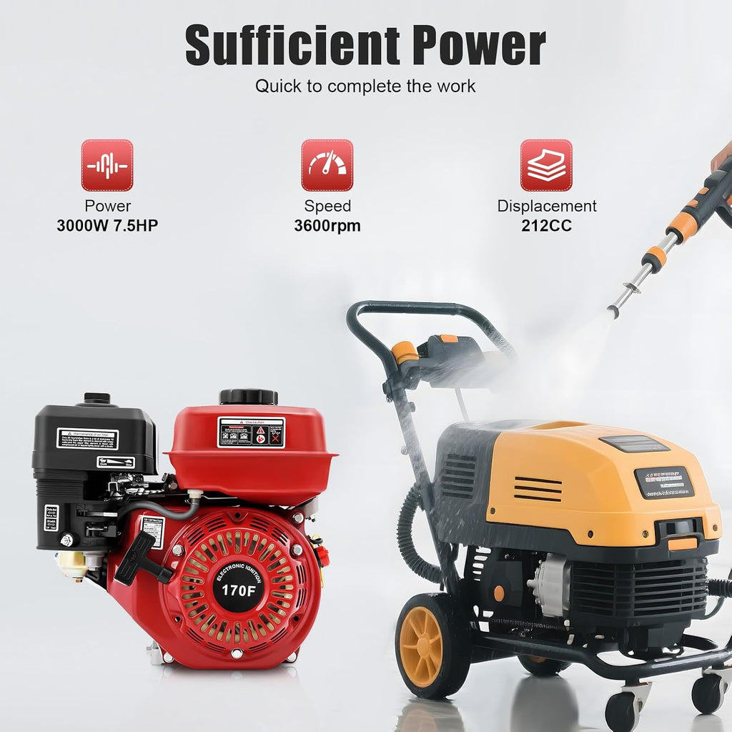 7.5 HP Gas Engine Motor, 212CC 4 Stroke Gas Motor Engine Motor Horizontal Shaft Pull Start, 3000W Gas Powered Engine for Go Kart Water Pumps Lawnmowers