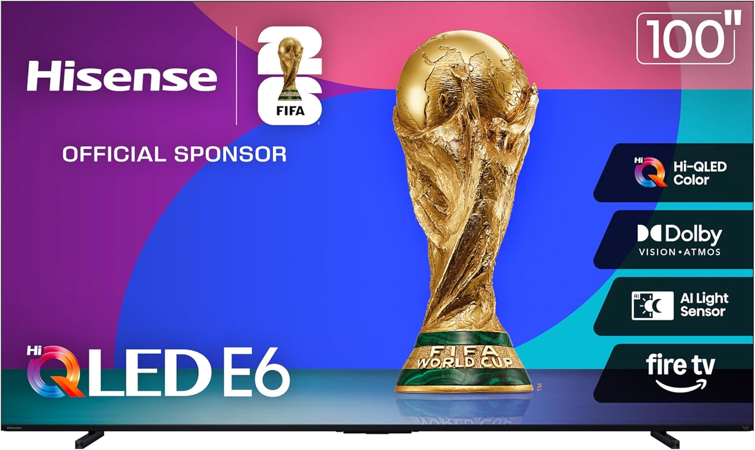 Hisense 100' Class E6 Series QLED 4K UHD Smart Fire TV (100E6QF, 2025 Model) - QLED, Native 144Hz, Dolby Vision IQ · Atmos, Motion Rate 240, HDR 10+, Game Mode Pro, Voice Remote with Alexa