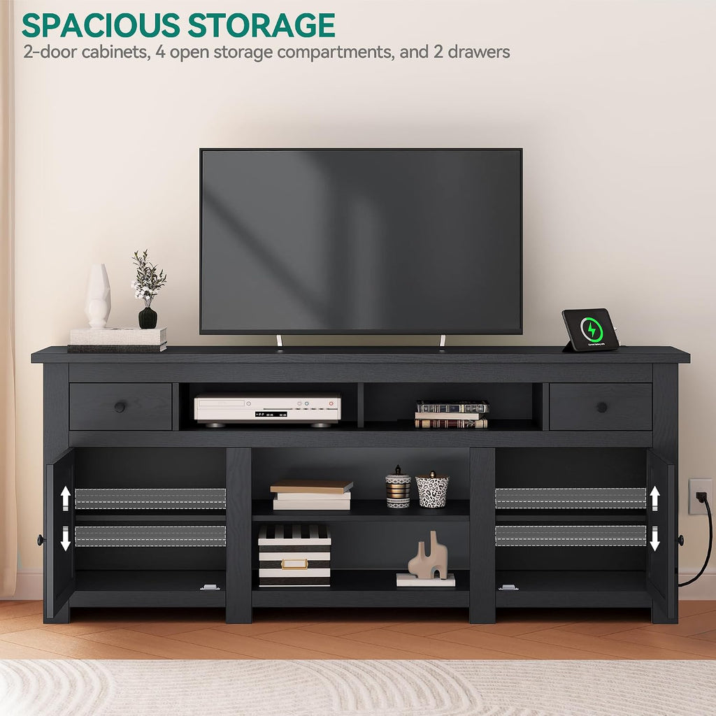 YITAHOME TV Stand for 75/80 Inch TV, Entertainment Center, TV Cabinet with Drawers and Power Outlet, Black TV Console for Living Room Furniture (70 Inch Lenght 30 Inch High) | with Drawers, Power Outlet, Furniture