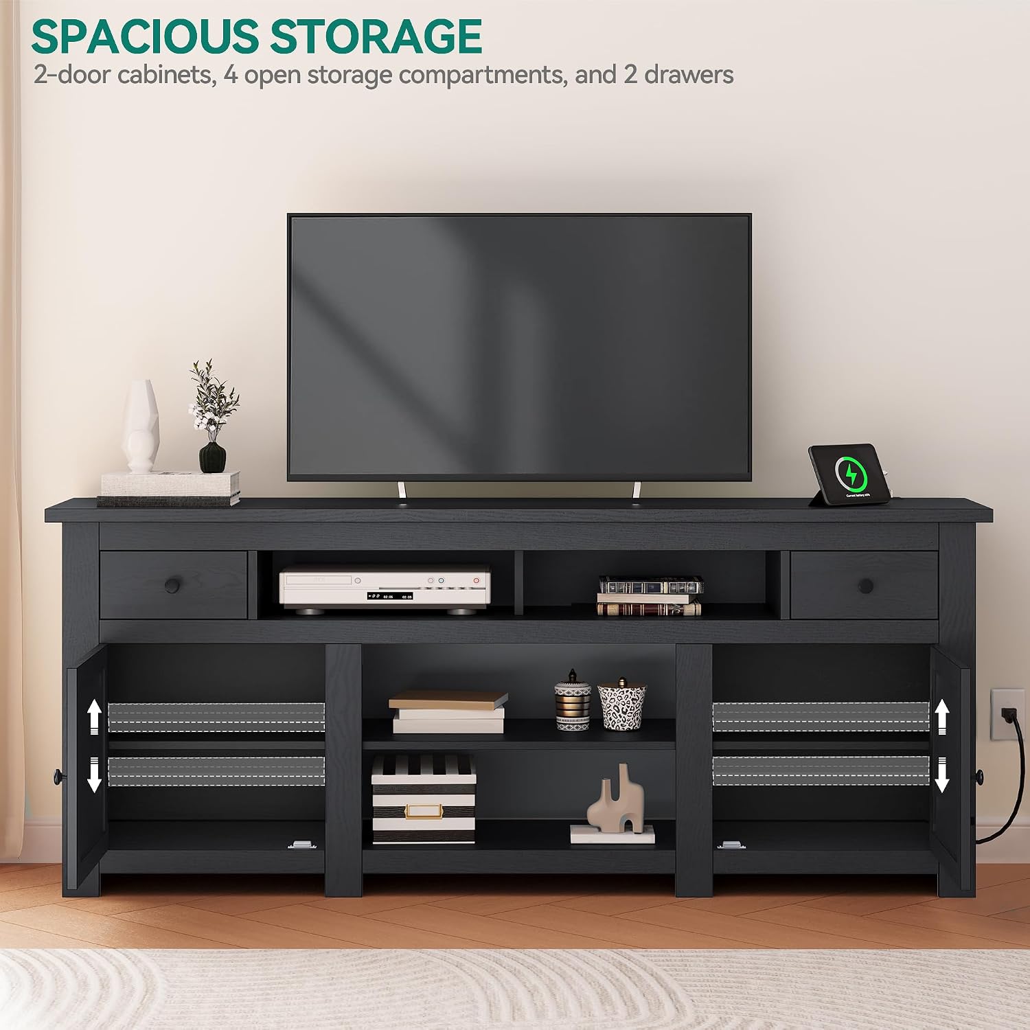 YITAHOME TV Stand for 75/80 Inch TV, Entertainment Center, TV Cabinet with Drawers and Power Outlet, Black TV Console for Living Room Furniture (70 Inch Lenght 30 Inch High) | with Drawers, Power Outlet, Furniture