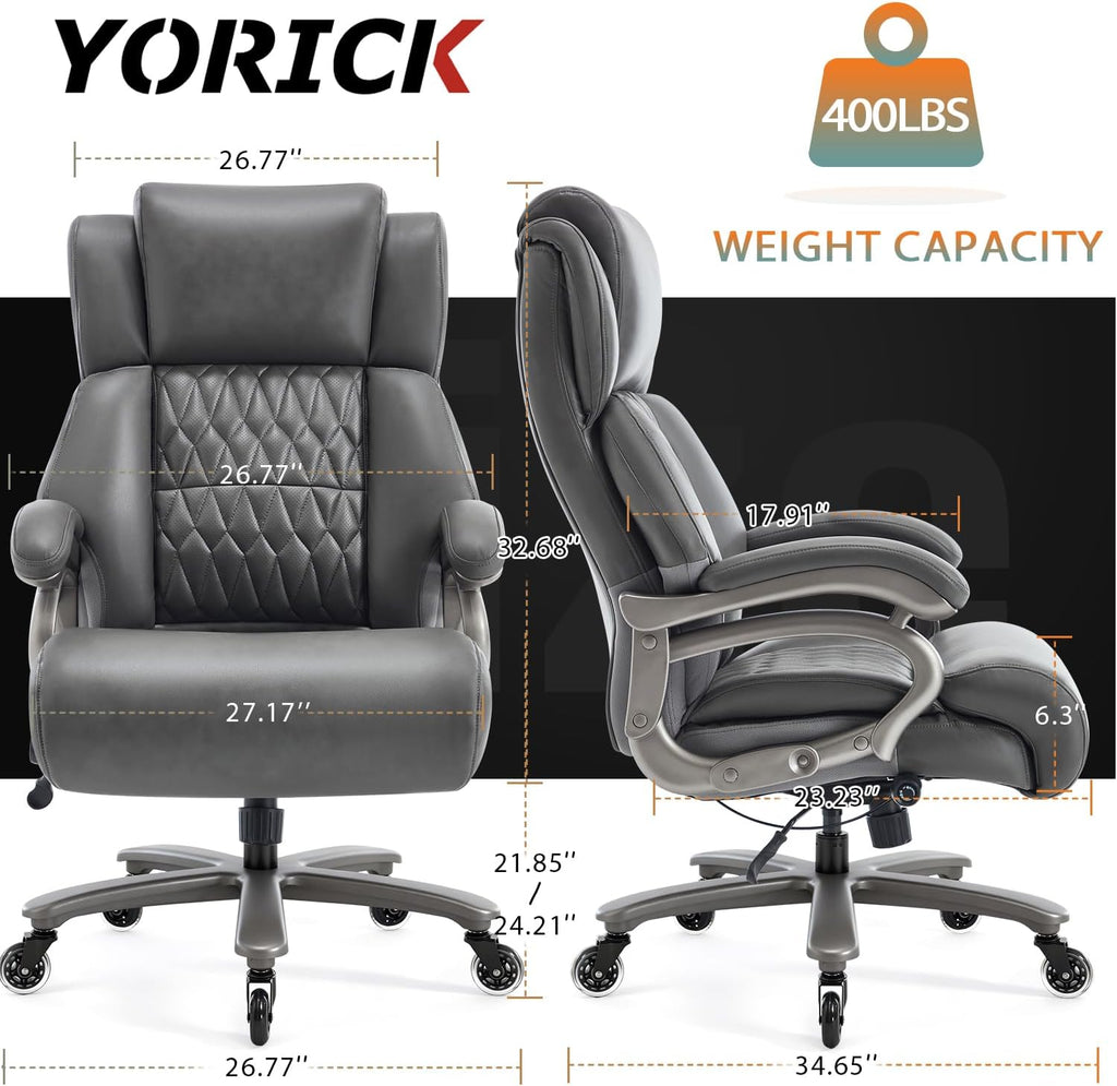 Big and Tall 400lbs Office Chair - Adjustable Lumbar Support Quiet Rubber Wheels Heavy Duty Metal Base, High Back Large Executive Computer Desk, Thick Padded Ergonomic Design for Back Pain
